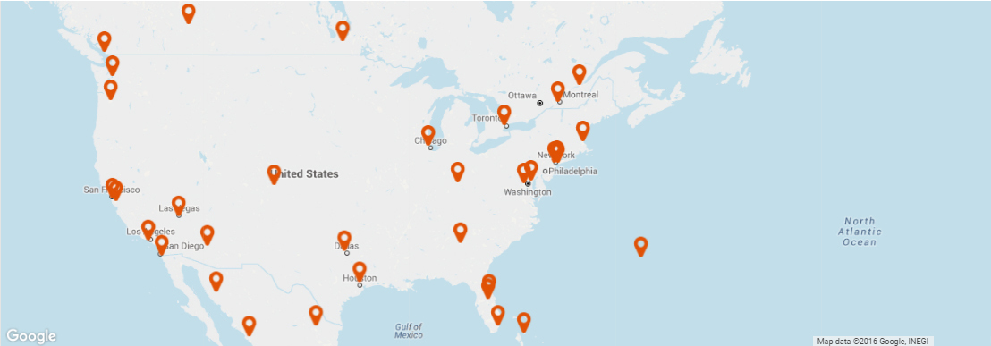 Map of North American Lounges